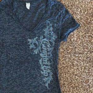 Navy blue Cowgirl Up sheer short sleeve shirt size med